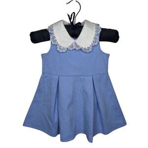Janie and Jack Ruffle Peter Pan Collar Dress 6-12 Months Blue White Lace Preppy